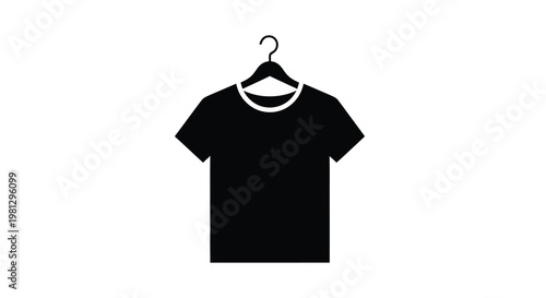 Simple black silhouette of a t shirt hanging on a clothes hanger