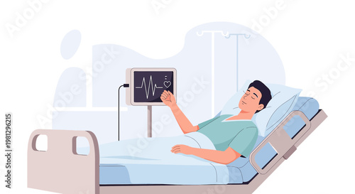 Patient in Hospital Bed with Heart Monitor, Recovery and Medical Care