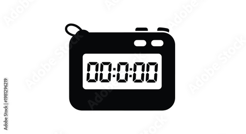 Black silhouette of a digital stopwatch with a displayed time of zero