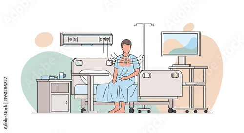 Patient in Hospital Bed with Medical Equipment and Monitoring Devices