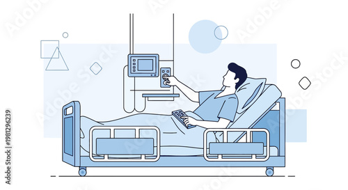 Patient in Hospital Bed with Medical Equipment, Healthcare Concept