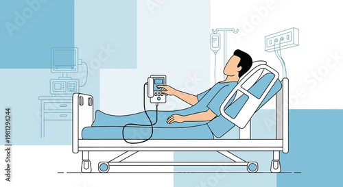 Patient in hospital bed with medical equipment, monitoring vital signs, healthcare concept