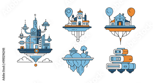 Floating Structures Line art creative color pattern vector