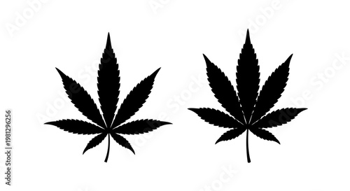 Two cannabis leaves presented in a simple black and white graphic