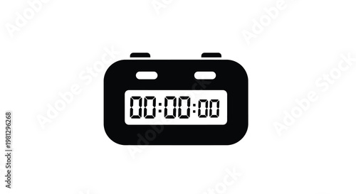 Simple black silhouette of a digital stopwatch displaying zero time