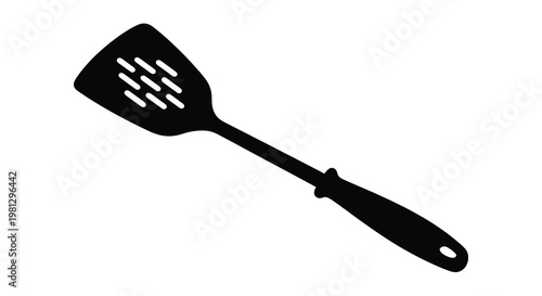 Simple black and white illustration of a kitchen turner spatula