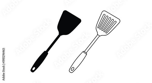Two kitchen spatulas one solid black and one with line detailing