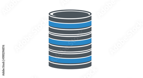 Abstract illustration of a cylindrical structure with layered bands of color on a white background