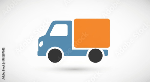 Delivery truck illustration with a blue cab and orange container, isolated on white background