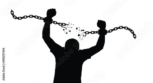 Powerful vector illustration of a person breaking free from heavy chains, symbolizing liberation and new beginnings.