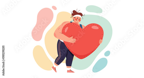 Man Holding Large Red Heart.