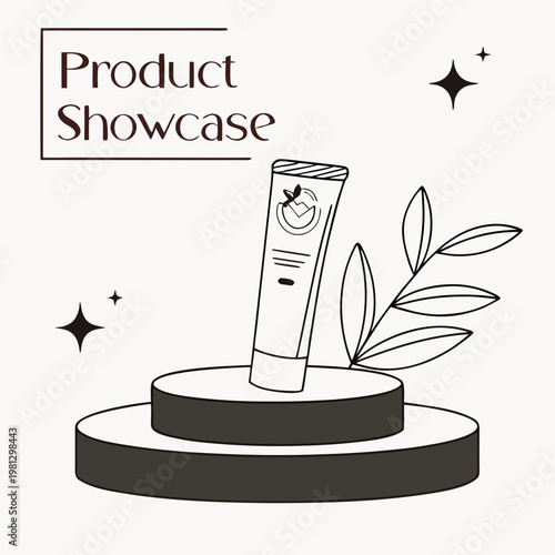 A tube of cream on a pedestal with leaves