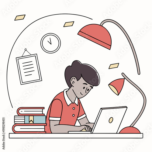 A woman sitting at a desk working on a laptop