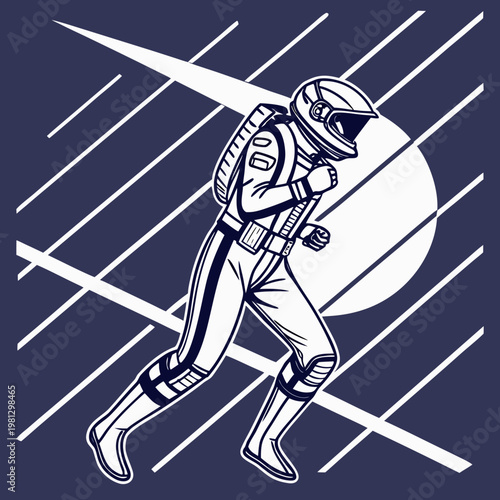 Astronaut walking in space towards the moon