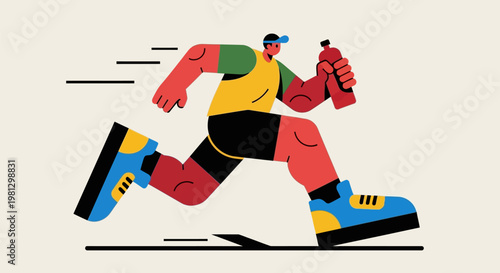 Man Running with Water Bottle.