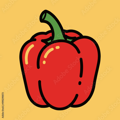Red Bell Pepper Cartoon Illustration.