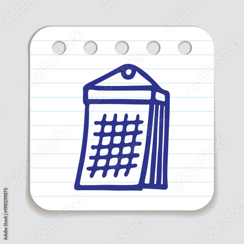 Doodle calendar schedule icon hand drawn with blue pen on a notepaper in freehand style. Vector illustration