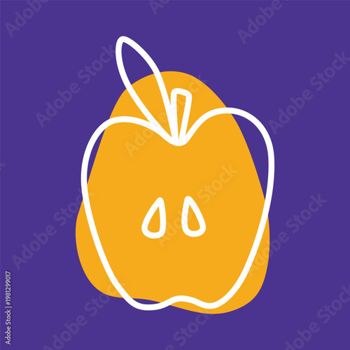 Apple half doodle icon hand drawn with thin line and colorful blob. Vector illustration