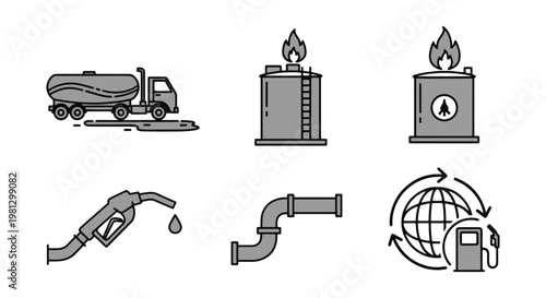 Fuel logistics Line art clean colorful shapes vector