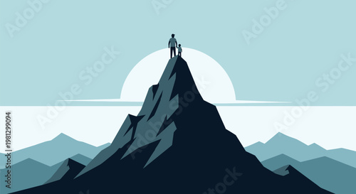 Man standing on mountain peak.