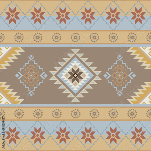 Sophisticated Geometric Tribal Pattern Textile with Intricate Earth Tone Motifs