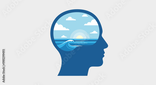 Mindful ocean in human head.
