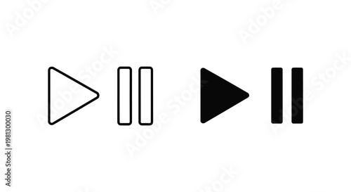 Four media player controls depicted as a stark black silhouette