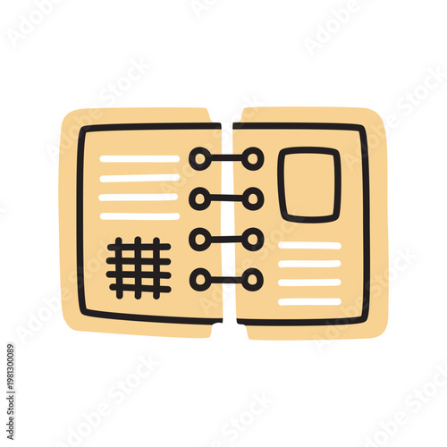 Doodle organizer calendar icon or logo hand drawn with thin line in minimalistic style. Vector illustration isolated on white background