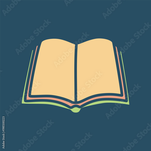 Doodle open book icon hand drawn in a modern minimalistic style and colored on dark background. Vector illustration