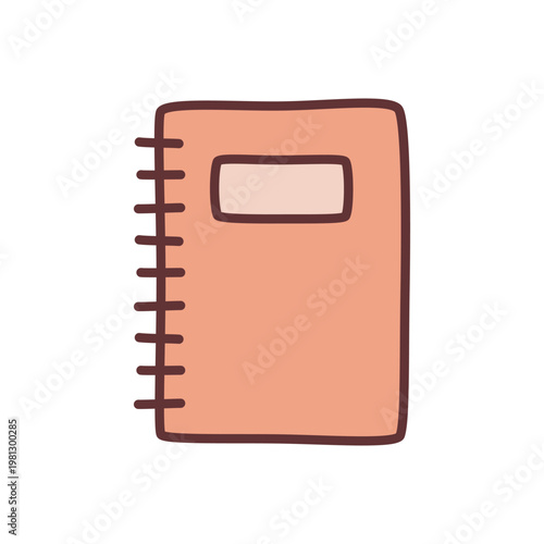 Doodle book or notebook icon hand drawn with thin line in minimalistic style and colored. Vector illustration isolated on white background