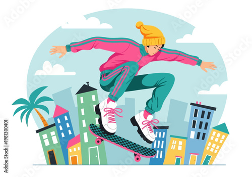 Teenager skateboarding on ramp.