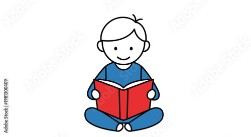 Cartoon child reading a book representing education and a love for literature