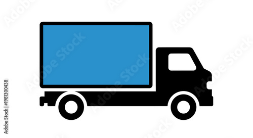 Delivery truck illustration with a blue container and a black truck silhouette
