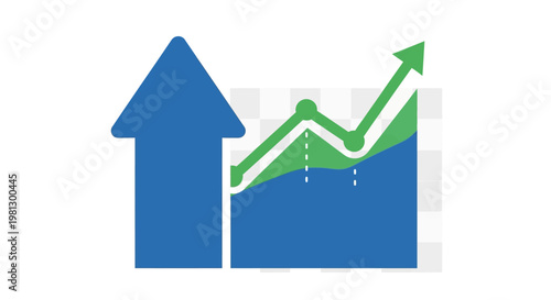 Depicting financial growth and positive trends using charts and a directional arrow