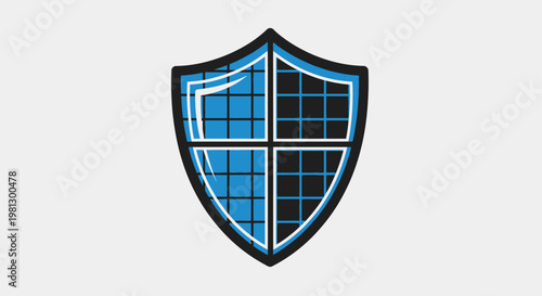 Graphic representation of a shield icon with grid pattern, symbolizing protection and security