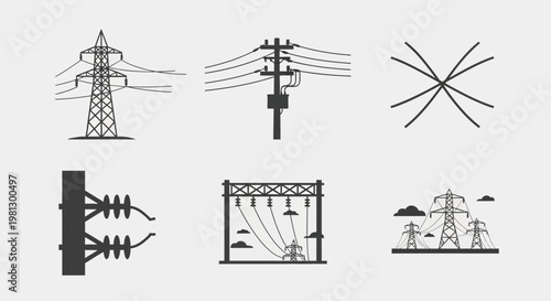 Electricity Transmission Tower Line Icons.