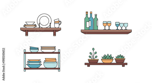 Dining Room Shelf Line art clean abstract illustration vector