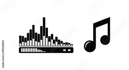 Minimalist music player with piano keys and a musical note silhouette