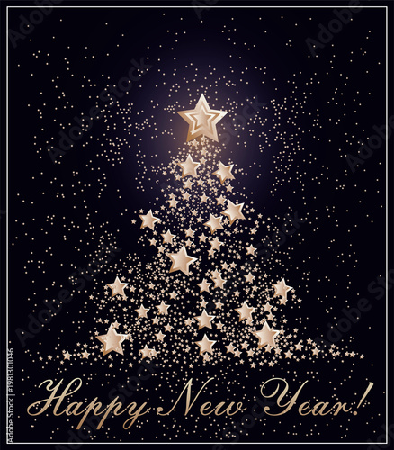 A greeting card with New year tree.