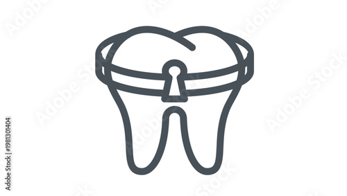 Dental Security and Tooth Protection Vector Icon Illustration. A Minimalist Black Silhouette of a Molar Tooth with a Keyhole Lock Band, Representing Dental Insurance, Privacy, and Oral Healthcare.