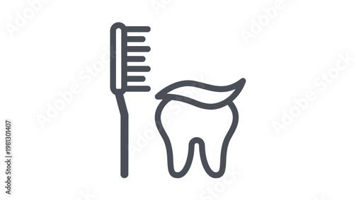 Dental care and oral hygiene vector icon illustration featuring a toothbrush and a tooth with toothpaste on top, representing dentistry, tooth cleaning, and healthy smile maintenance symbol.