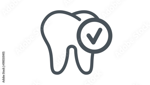 Minimalist Black Vector Icon of a Healthy Tooth with a Checkmark Symbol, Representing Dental Care, Oral Hygiene, and Successful Dental Checkups for Healthcare and Medical Graphic Design.