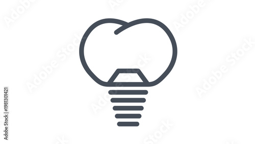 Minimalist dental implant vector icon illustration. Black silhouette symbol of a prosthetic tooth crown with screw post for dentistry, oral health, dental surgery, and stomatology concepts.