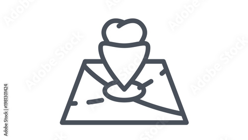 Dental clinic location vector icon featuring a tooth inside a map pin pointer on a folded map, representing dental care services, dentist office search, and oral health navigation symbol.