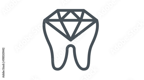 Premium Dental Care Vector Icon Illustration of a Tooth Combined with a Diamond Shape, Representing Luxury Dentistry, Cosmetic Dental Procedures, and High-Quality Oral Health Services.
