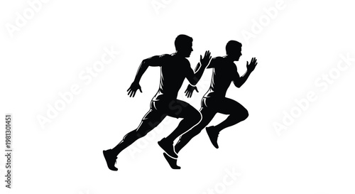 Professional black vector illustration showing two fit male runners sprinting forward with high energy speed