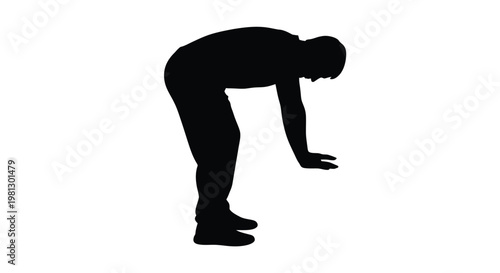 Simple vector illustration depicting a person in a bent-over posture, possibly stretching or fatigued