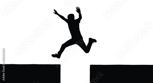 Dynamic vector illustration of a person jumping over a challenging gap, symbolizing success and overcoming obstacles