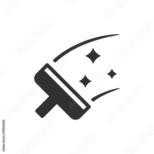 Squeegee with sparkles icon. Glass cleaning and wiping process. Monochrome black and white symbol