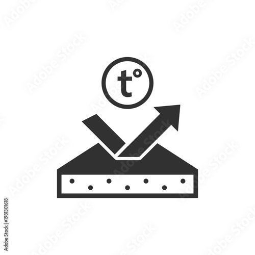Thermal insulation layer with temperature increase icon. Heat efficiency and building insulation system. Monochrome black and white symbol